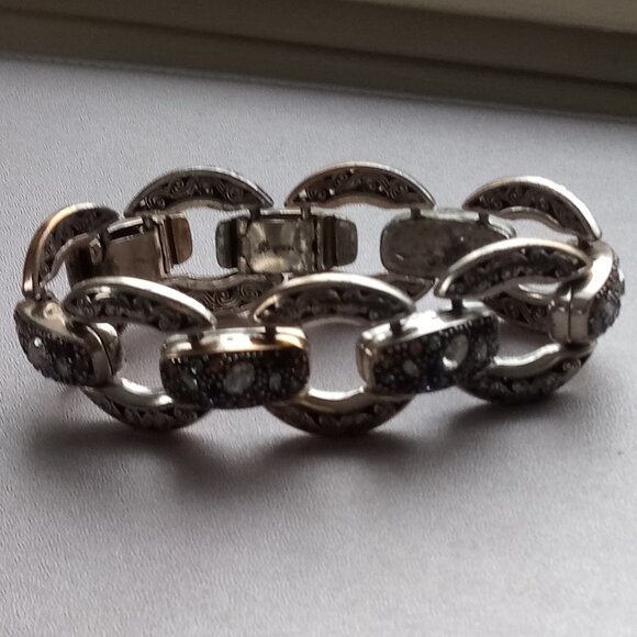 Brighton Crystal Voyage “Trust Your Journey” Link Bracelet Silver Tone Chunky - Picture 3 of 8